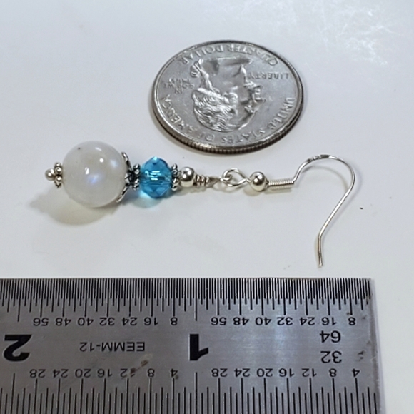 Moonstone and Aqua Crystal Drop Earrings - Picture 7 of 8